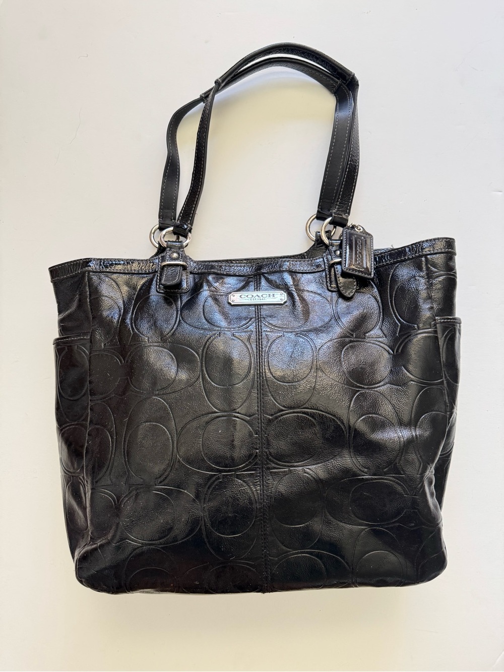 Coach Gallery Black Embossed Patent Leather Tote